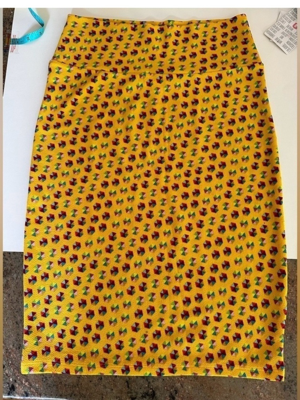 Yellow Geometric Print Pencil Skirt